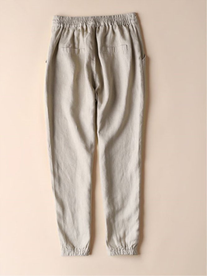 Casual Pockets Plain All Season Drawstring Pants