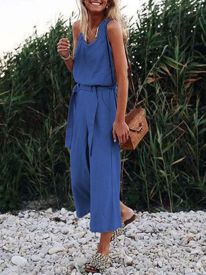 Sleeveless V Neck Casual Straps Jumpsuit Rompers