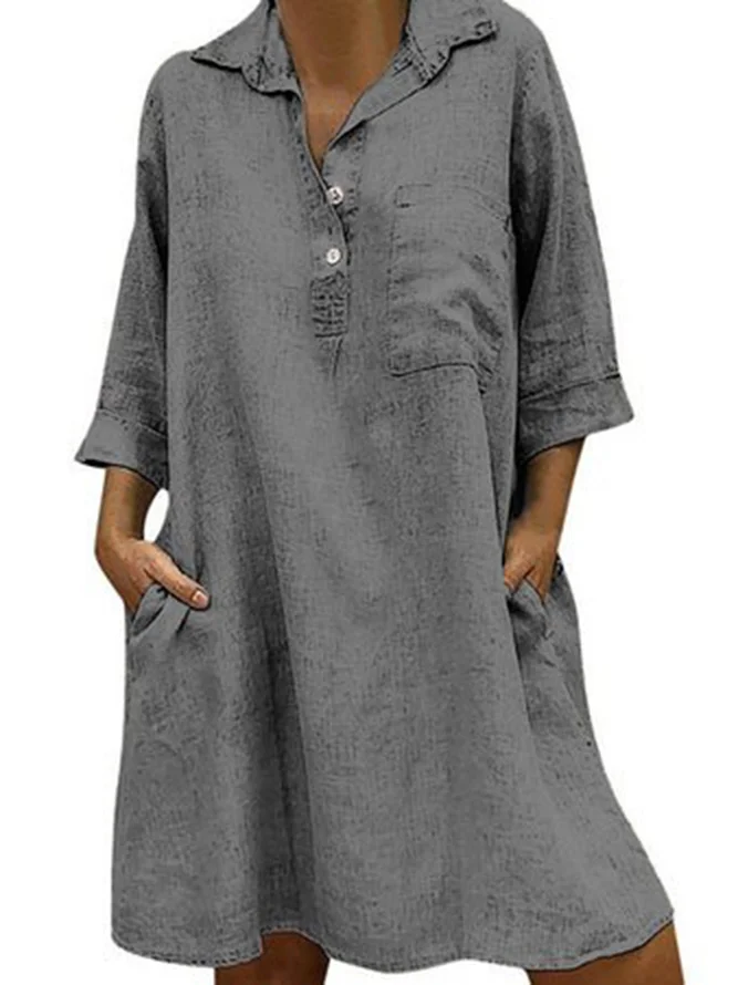 Half Sleeve Casual Linen Maxi Weaving Dress | noracora