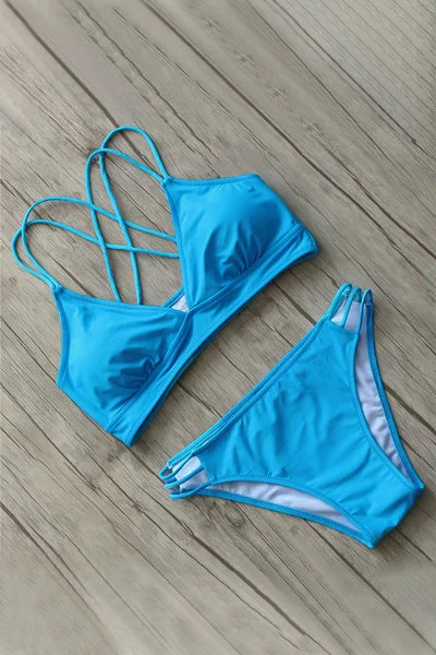 Solid Color Hollow Strapped Bikini Set | noracora