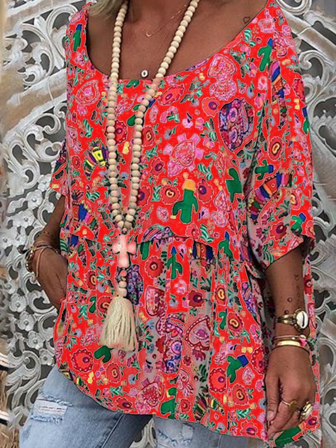 Floral Half Sleeve Causal Tops noracora