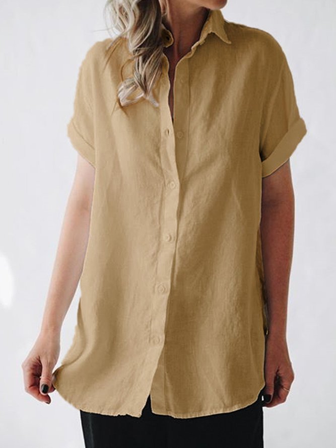 Women Short Sleeve Linen Casual Tunic Blouse noracora