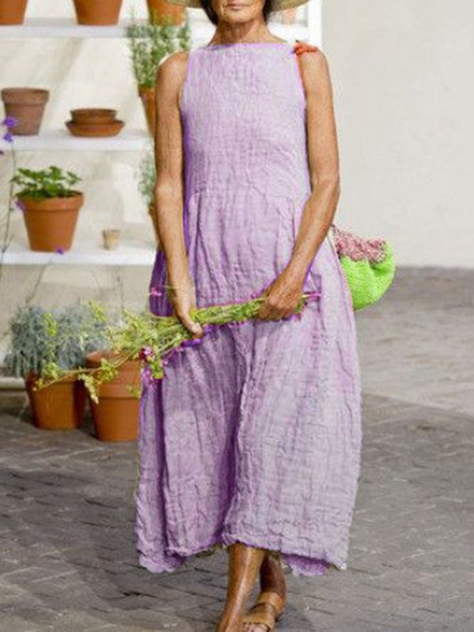Sleeveless Casual Cotton-Blend Weaving Dress | noracora