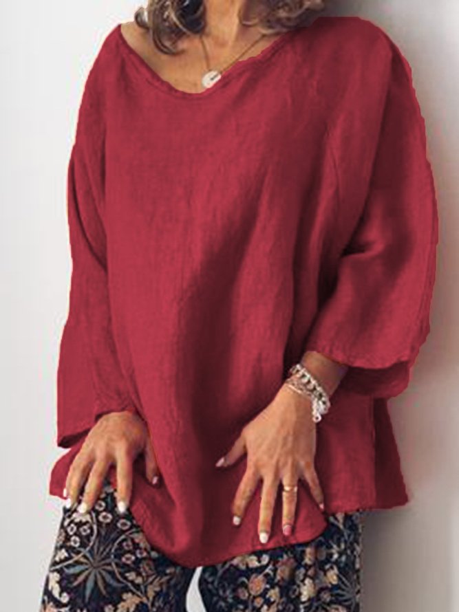Plus Size Casual O Neck Long Sleeve Tops Tunic