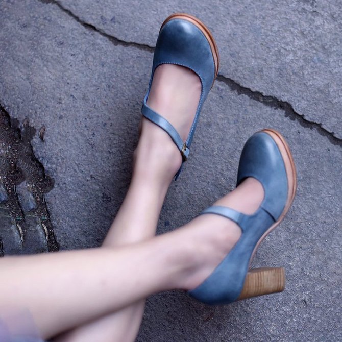 dusty blue chunky heel