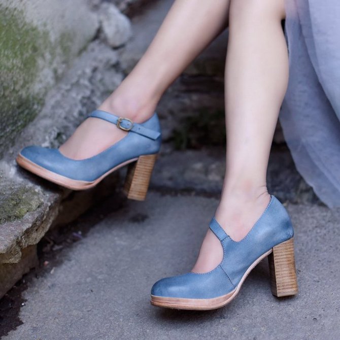 dusty blue chunky heel