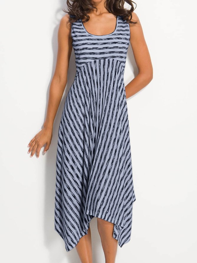 Women Midi Stripes Dress A-Line Daily Cotton-Blend Printed Dress