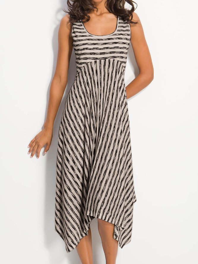 Women Midi Stripes Dress A-Line Daily Cotton-Blend Printed Dress