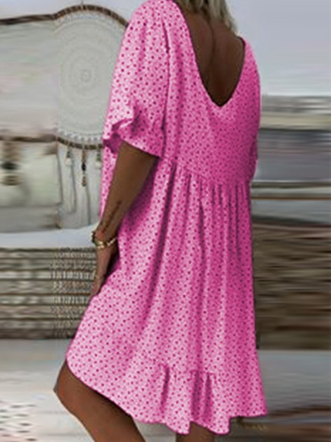 Vintage Short Sleeve V  Neck   Weaving Dress