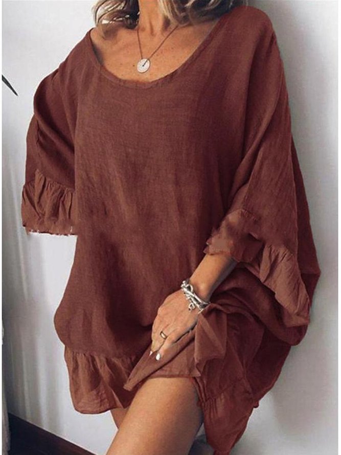 Linen Casual Long Sleeve Dresses noracora