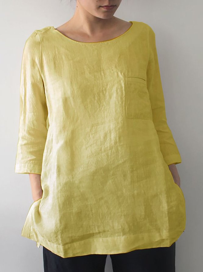 3/4 Sleeve Solid Casual Shirts | Clothing | beta1.noracora 1 Yellow ...