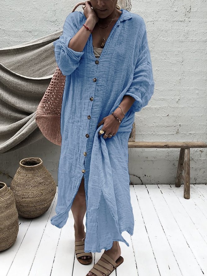 Button Down Holiday Plus Size Weaving Dress noracora