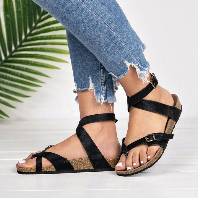 ankle strap buckle flip flop gladiator thong flat sandals