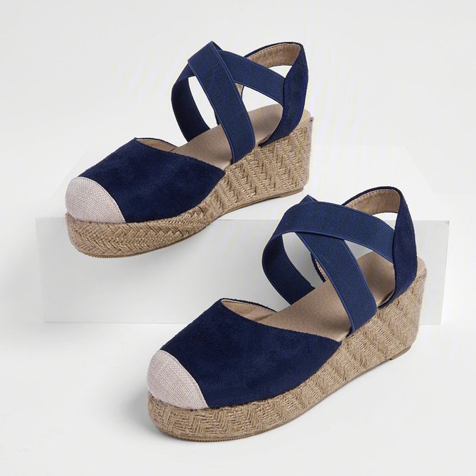 Plus Size Espadrille Wedge Sandals Elastic Band Slip On Sandals | noracora