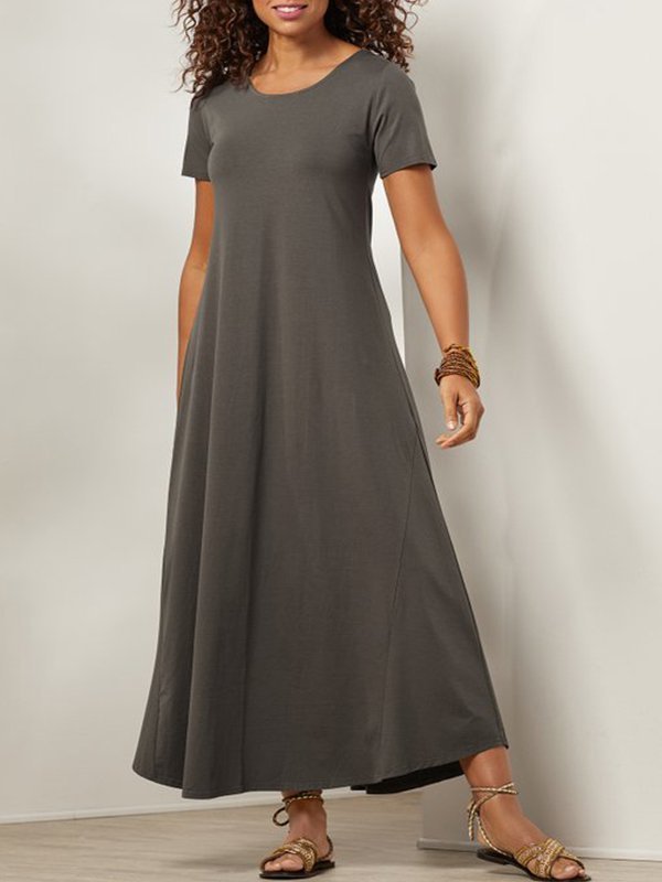 Casual Short Sleeve Round Neck Plus Size Maxi Dress
