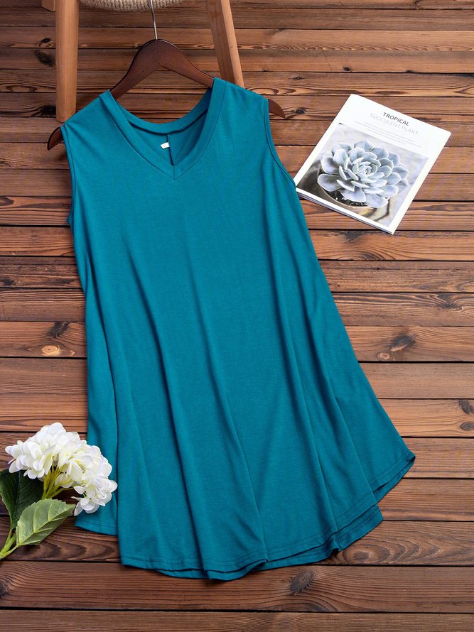 7 Colors/Plus Size Summer Casual Vneck Sleeveless TShirt Dress With