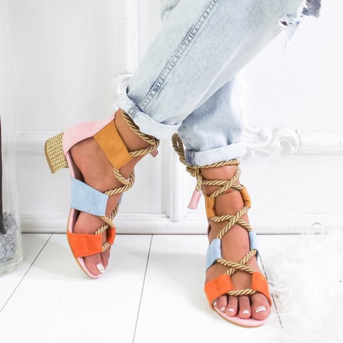 Women Chunky Heel Buckle Strap Pumps Sandals | noracora