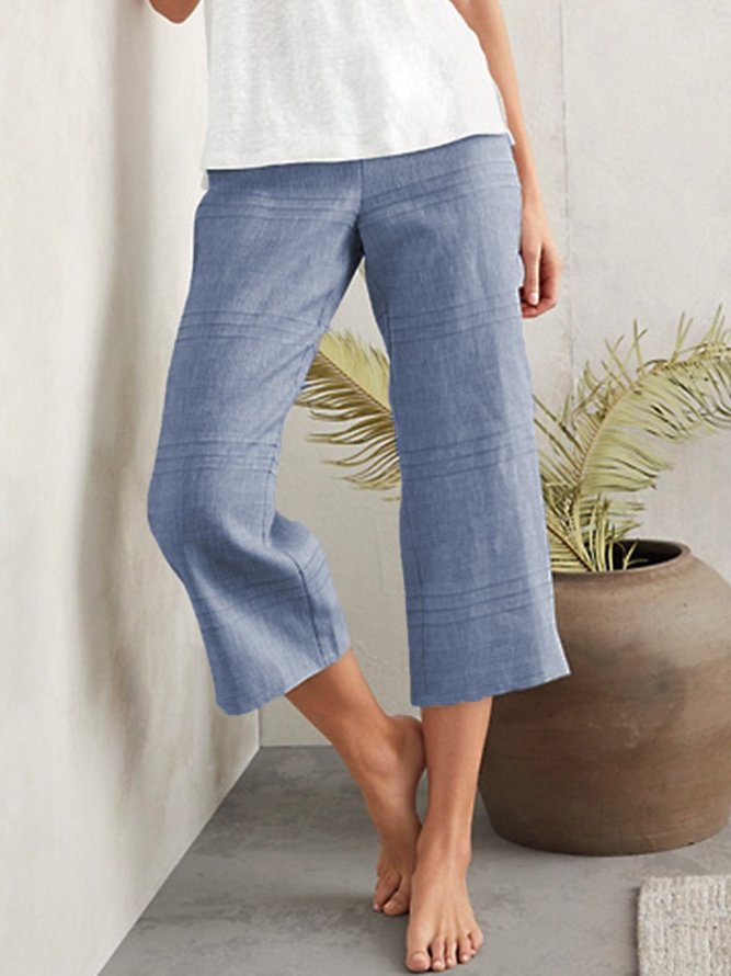 Women Fashion Plain Cotton-Blend Wide Led Pants