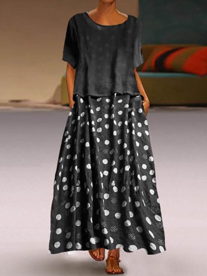 Dot-Intarsia Short Sleeve Weaving Dress | noracora