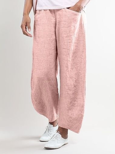 Women Summer Pink Cotton Pockets Shift Casual Capri Pants