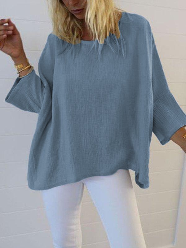 Casual 3/4 Sleeve Round Neck Plus Size Tops
