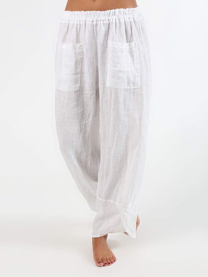Plus Size Casual Solid Pockets Pants | Clothing | White Casual Cotton ...