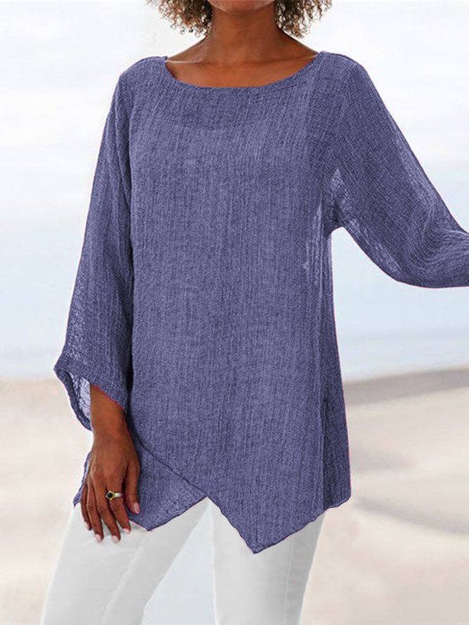 Plus Size Asymmetric Linen Women Tunic Blouses noracora