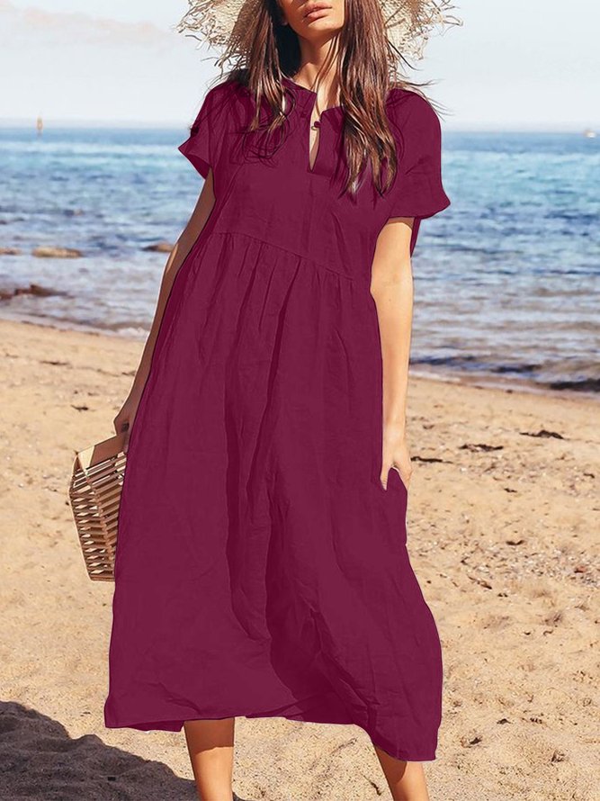Plus Size Casual Short Sleeve Solid Maxi Dresses | noracora