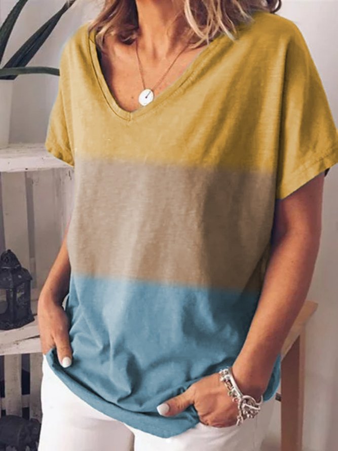 Tie Dye V-Neck Short Women Tunic T-Shirt | noracora