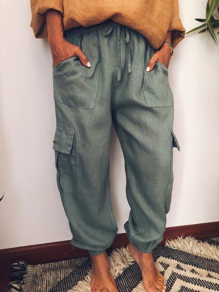 Casual Pockets Cotton-Blend Pants