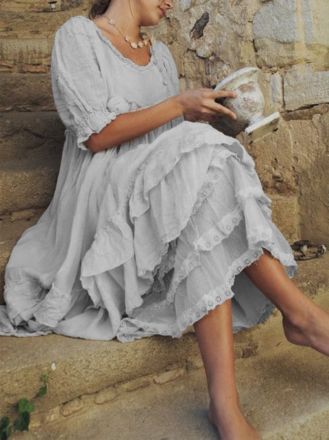 Casual Short Sleeve Round Neck Plus Size Dress | Causal Dresses | Round