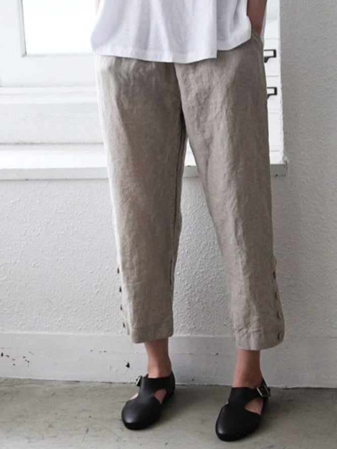 Women Plus Size Plain Cotton Line Casual Pants | noracora