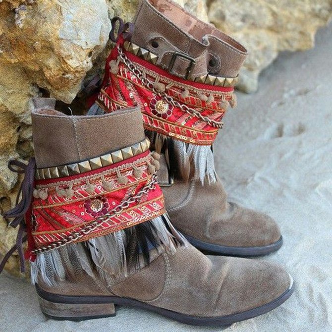 Women Retro Slide Tassel Artificial Suede Casual Boots | noracora