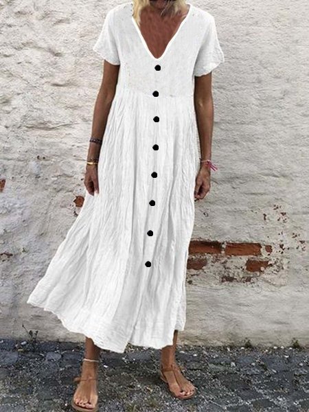 Maxi White Cotton Casual Dres...