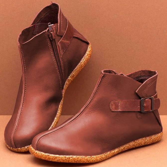 Women Casual Comfy Round Toe Zipper Pu Ankle Boots noracora