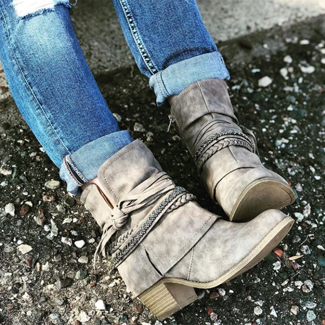 Gray Holiday All Season Low Heel Ruched Boots noracora