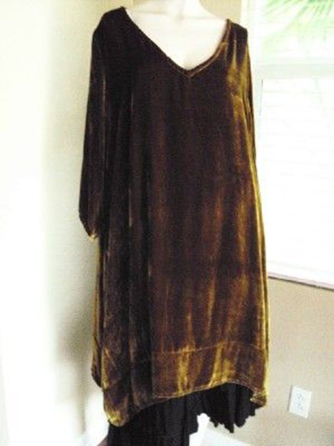 Women Gold Brown Casual 3/4 Sleeve Knitting Dress