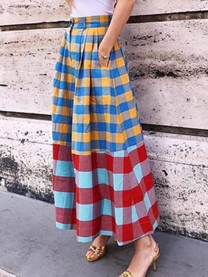 Red Casual CottonBlend Checkered/plaid Skirts noracora