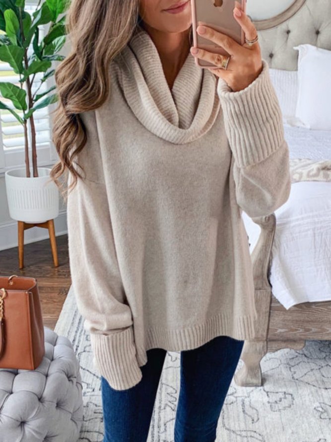 Women Casual Plus Size Tops Tunic Cowl Neck Sweater