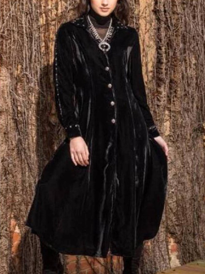 Black Velvet V Neck Vintage Dresses noracora