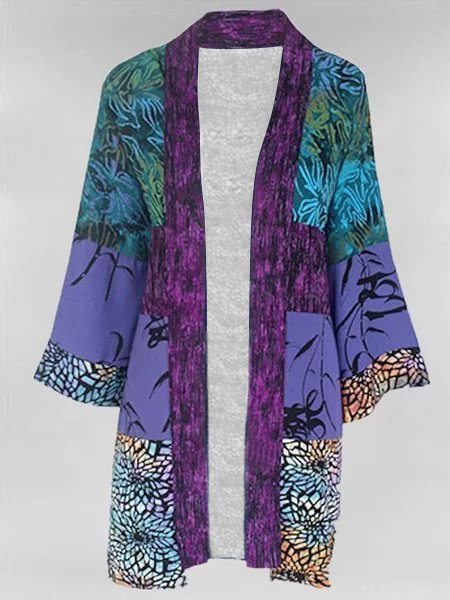 Plus Size Floral Statement Casual Outerwear