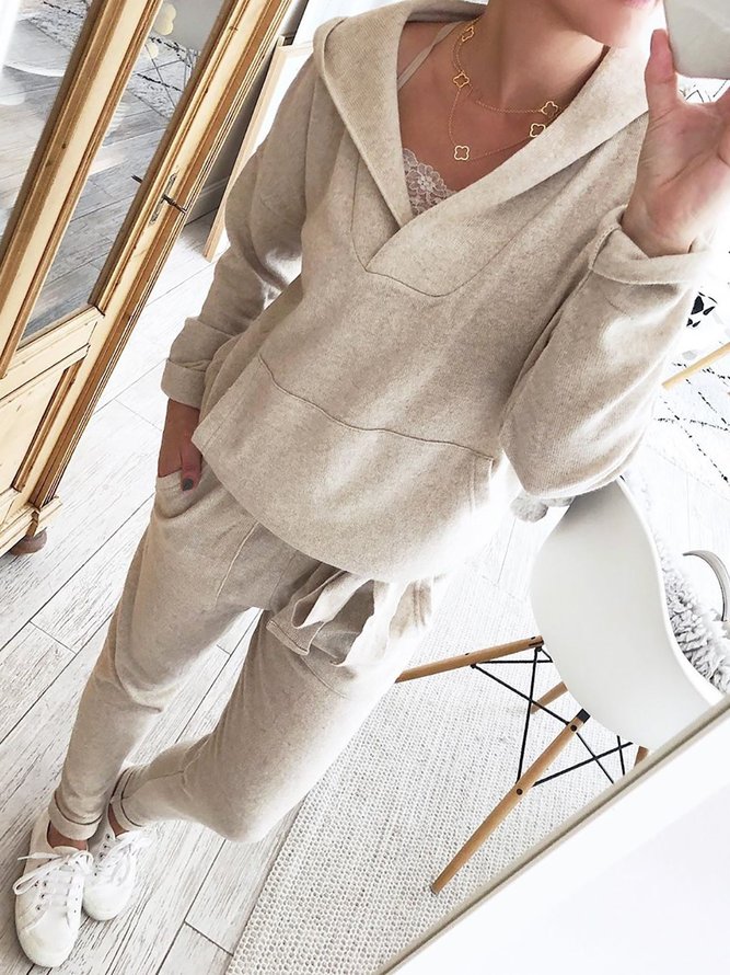Hoodie Knitted Two Pieces Pants Sets Suits