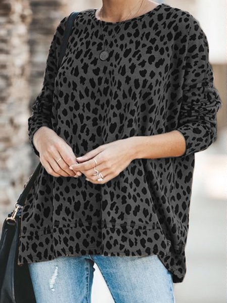 Crew Neck Leopard Print Cotton-Blend T-shirt