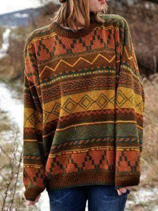 Orange Long Sleeve Cotton-Blend Sweater