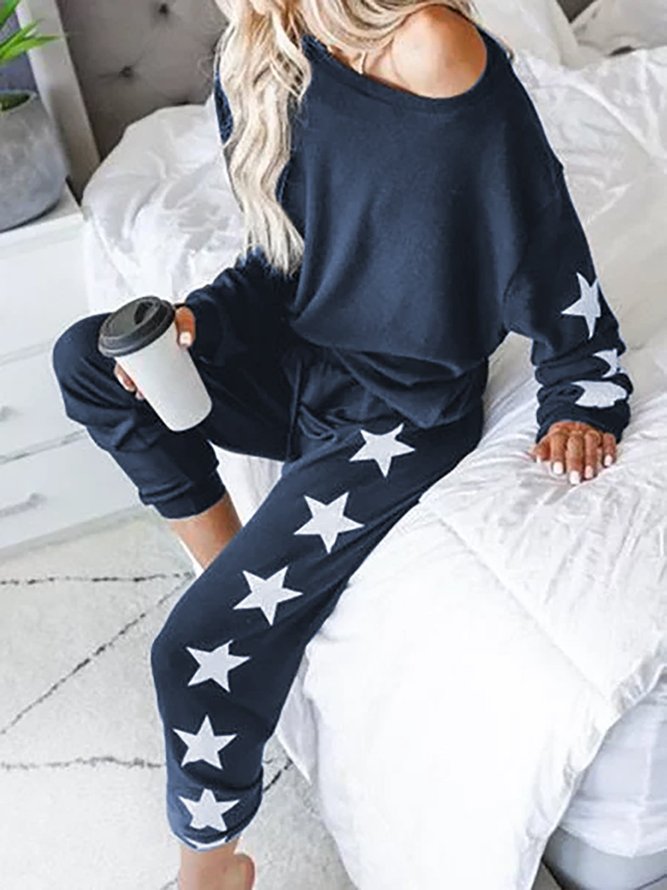 Long Sleeve Star Printed Casual Two Piece Set