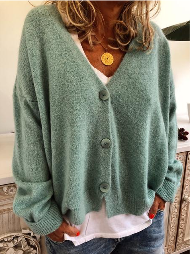Fashion Solid Cardigan Wool Blend Sweater