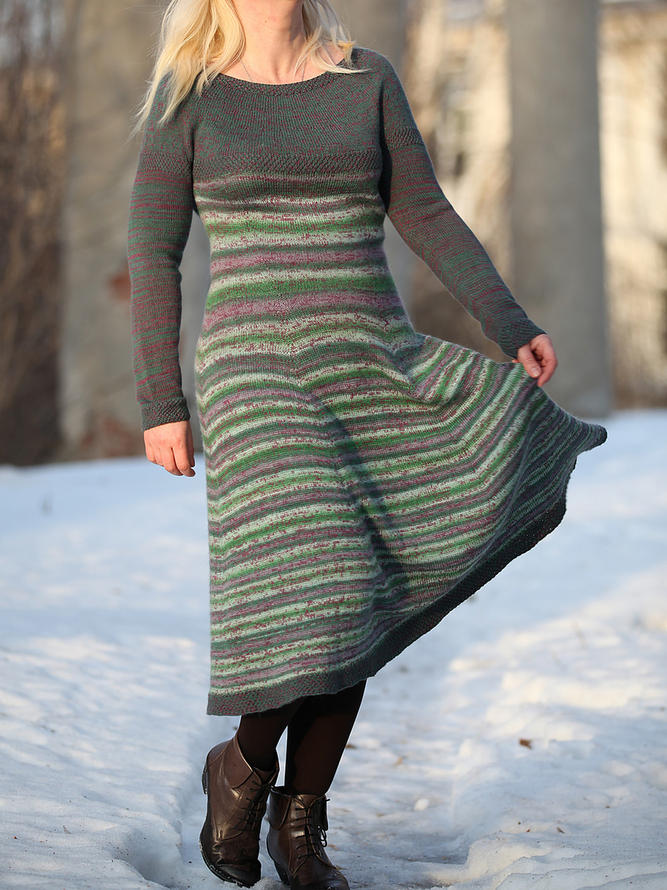 Printed Knitted Casual Crew Neck Knitting Dress