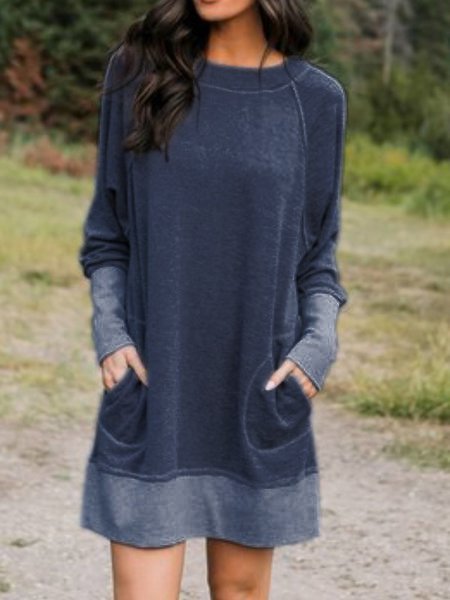 Cotton-Blend Long Sleeve Casual Knitting Tunic Dress