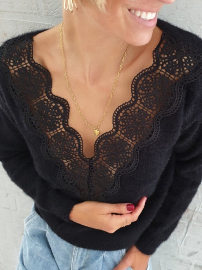 Casual Shift Floral Guipure Lace Sweater