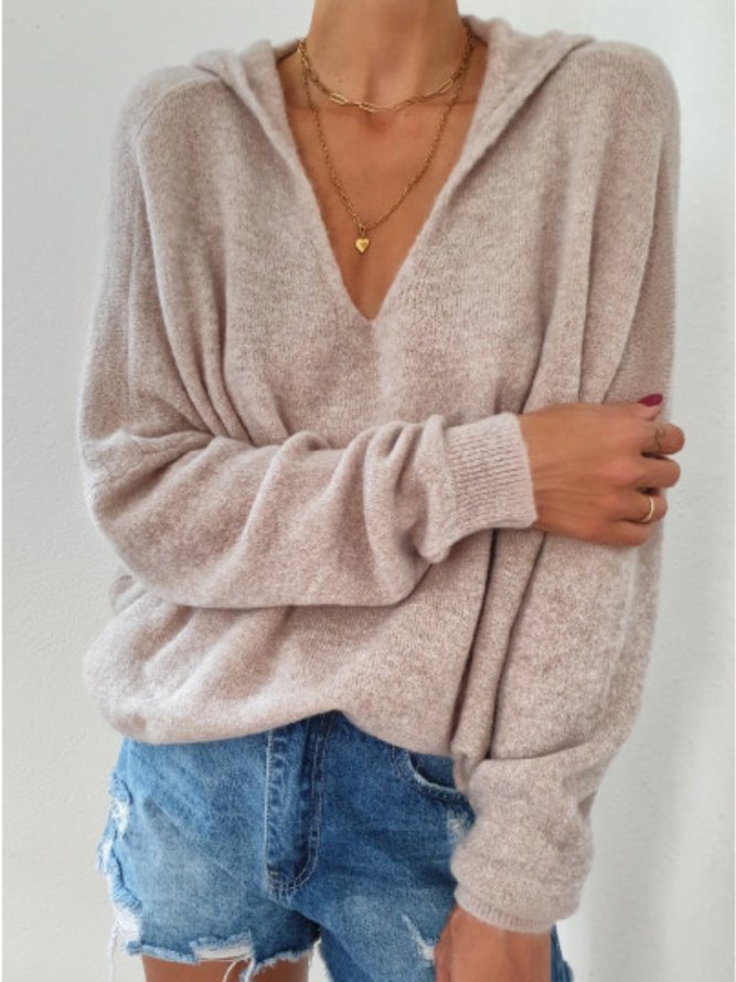 Women Solid Color Wool Blend V Neck Shift Pullover Sweater | Clothing ...